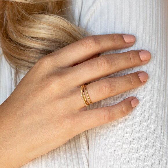 Women Dainty 14K Gold Plated Thumb CZ 3PCS Thin Stackable Ring Set - Picture 3 of 7